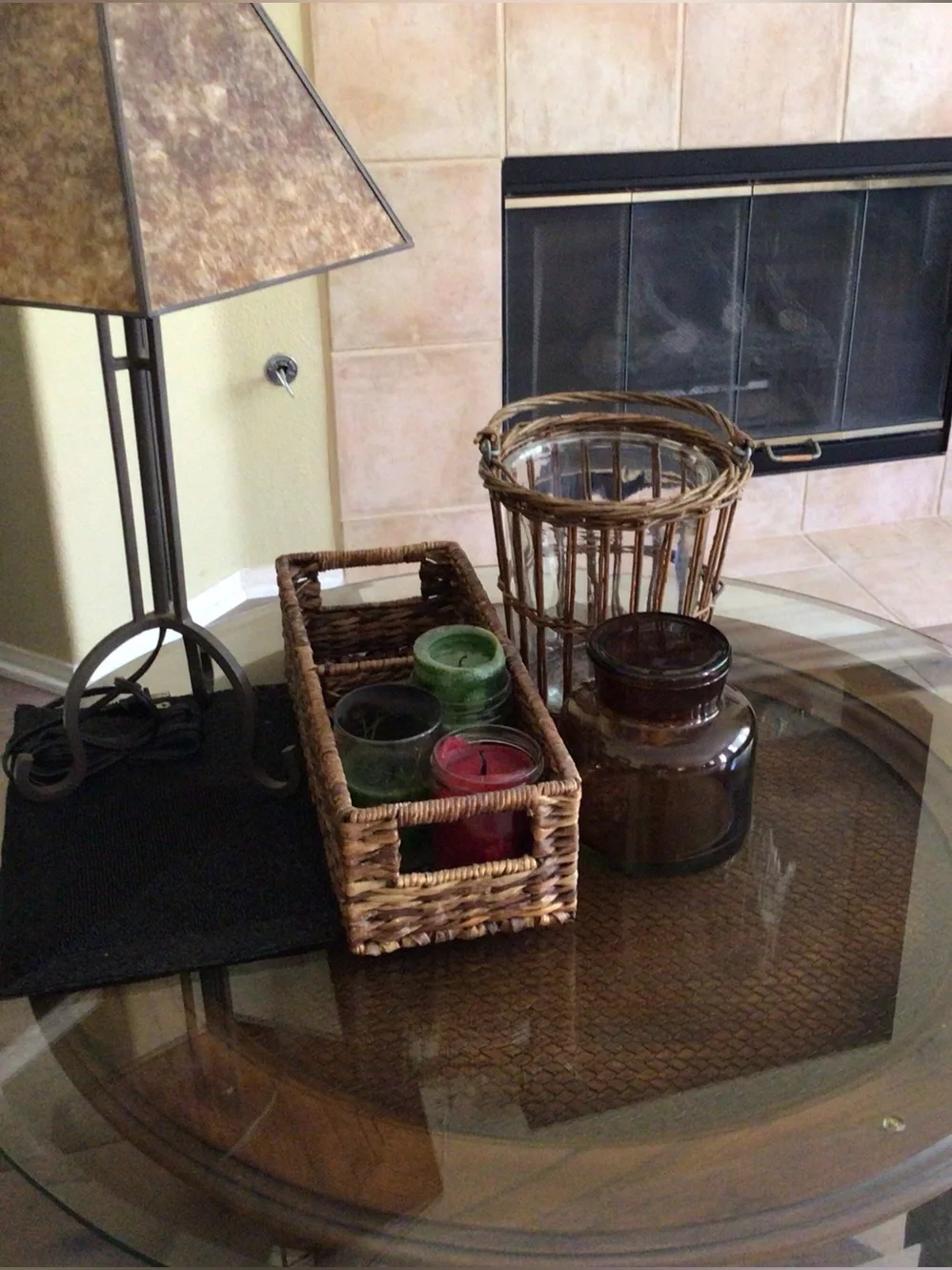 Amber Glass Jar with lid 6.5”H